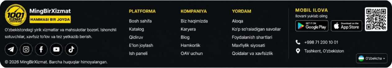 MingBirXizmat — platforma, kompaniya va yordam bo‘limlari